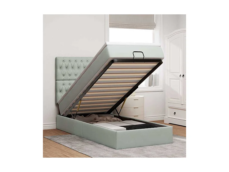 Ottoman-Bett mit Matratzen & LEDs Hellgrau 90x200 cm Samt