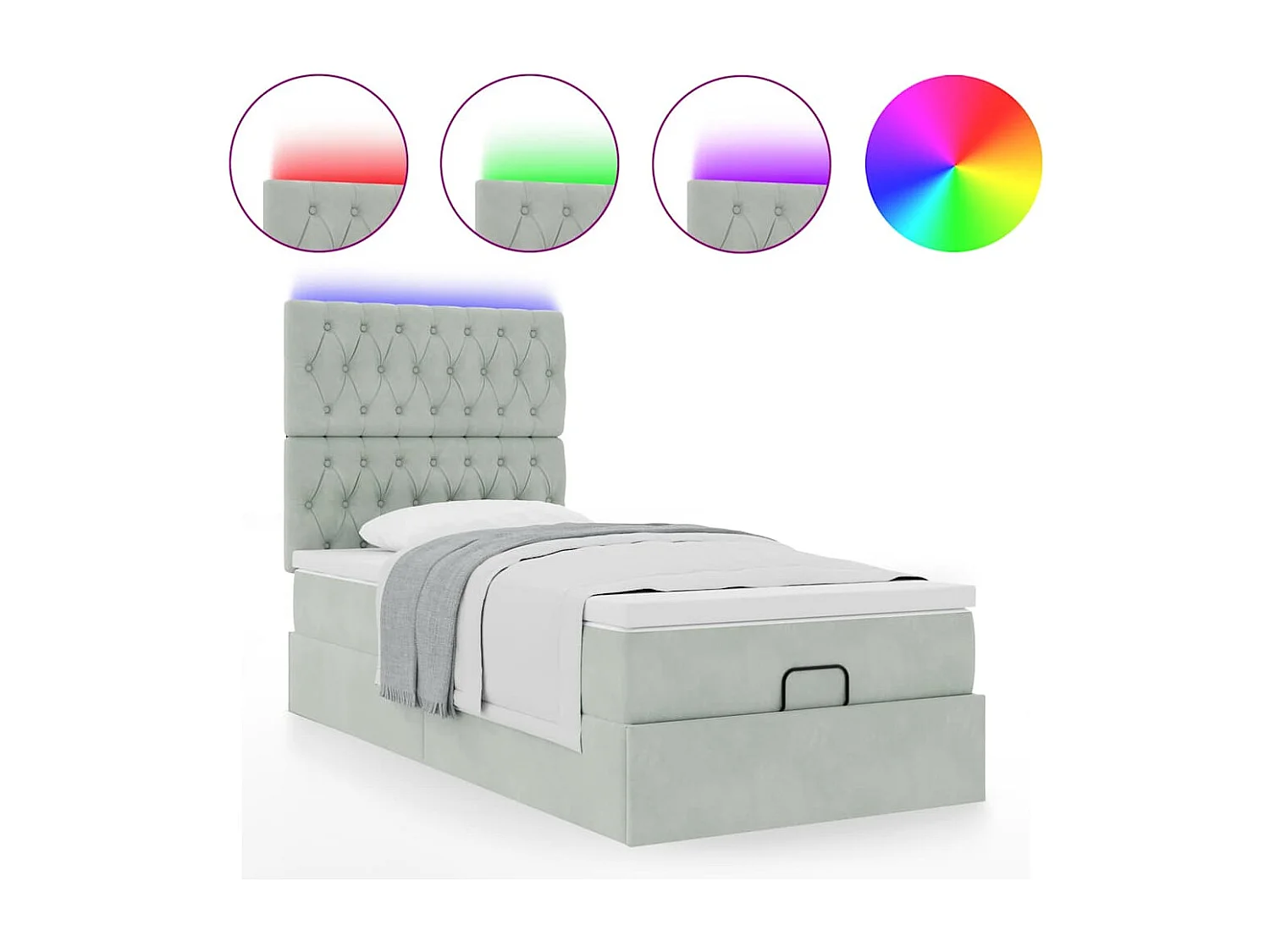 Ottoman bed met matrassen en LED's 90x200cm fluweel lichtgrijs