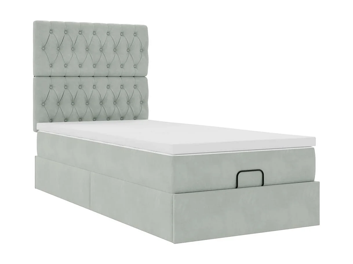 Ottoman bed met matrassen en LED's 90x200cm fluweel lichtgrijs