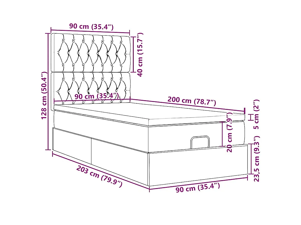Ottoman bed met matrassen en LED's 90x200cm fluweel lichtgrijs