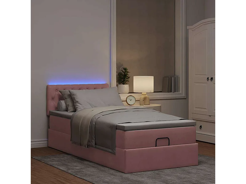 Ottoman bed met matras en LED's 90x200cm fluweel roze