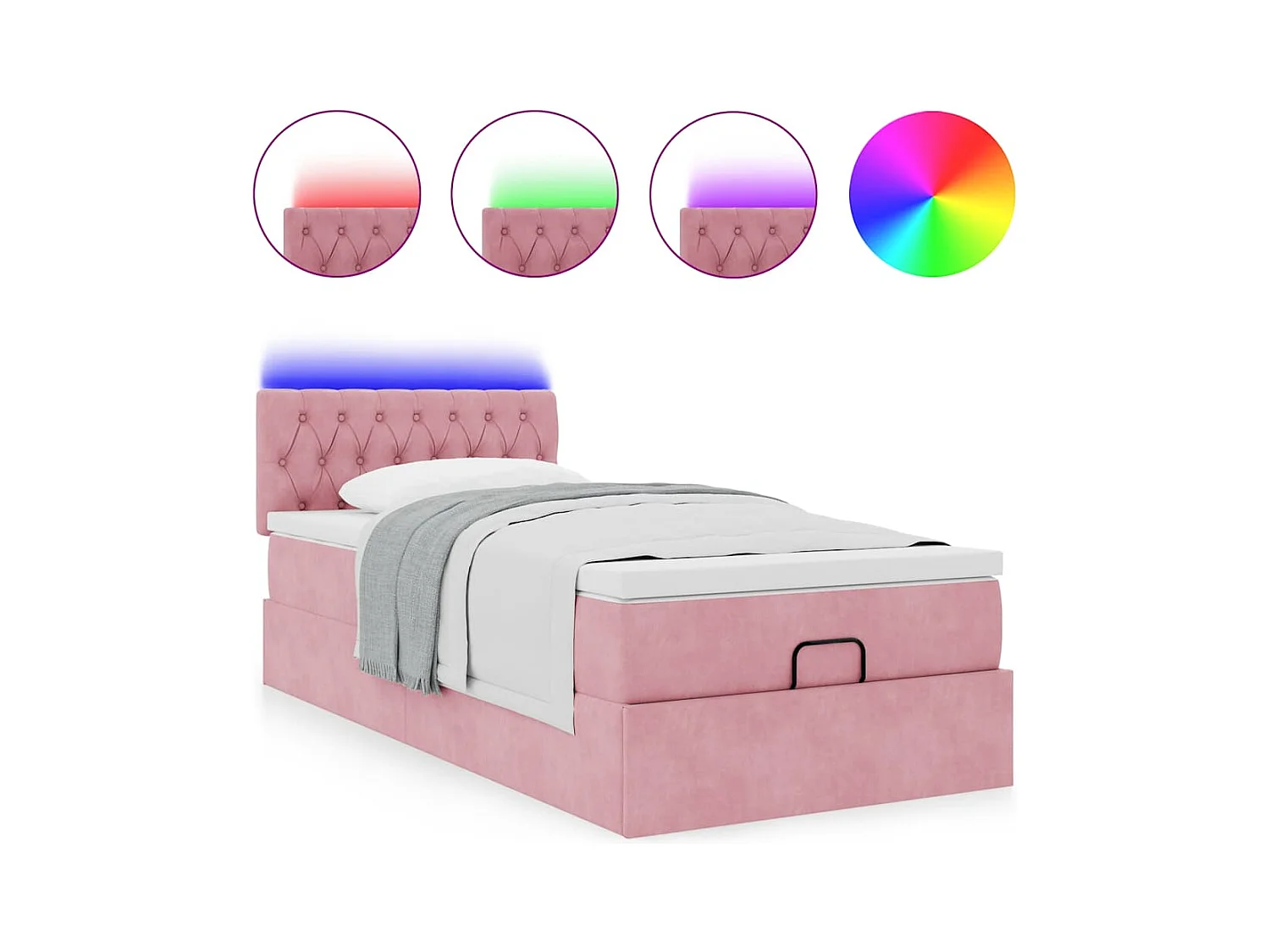 Cadre de lit ottoman avec matelas rose 90x200 cm velours