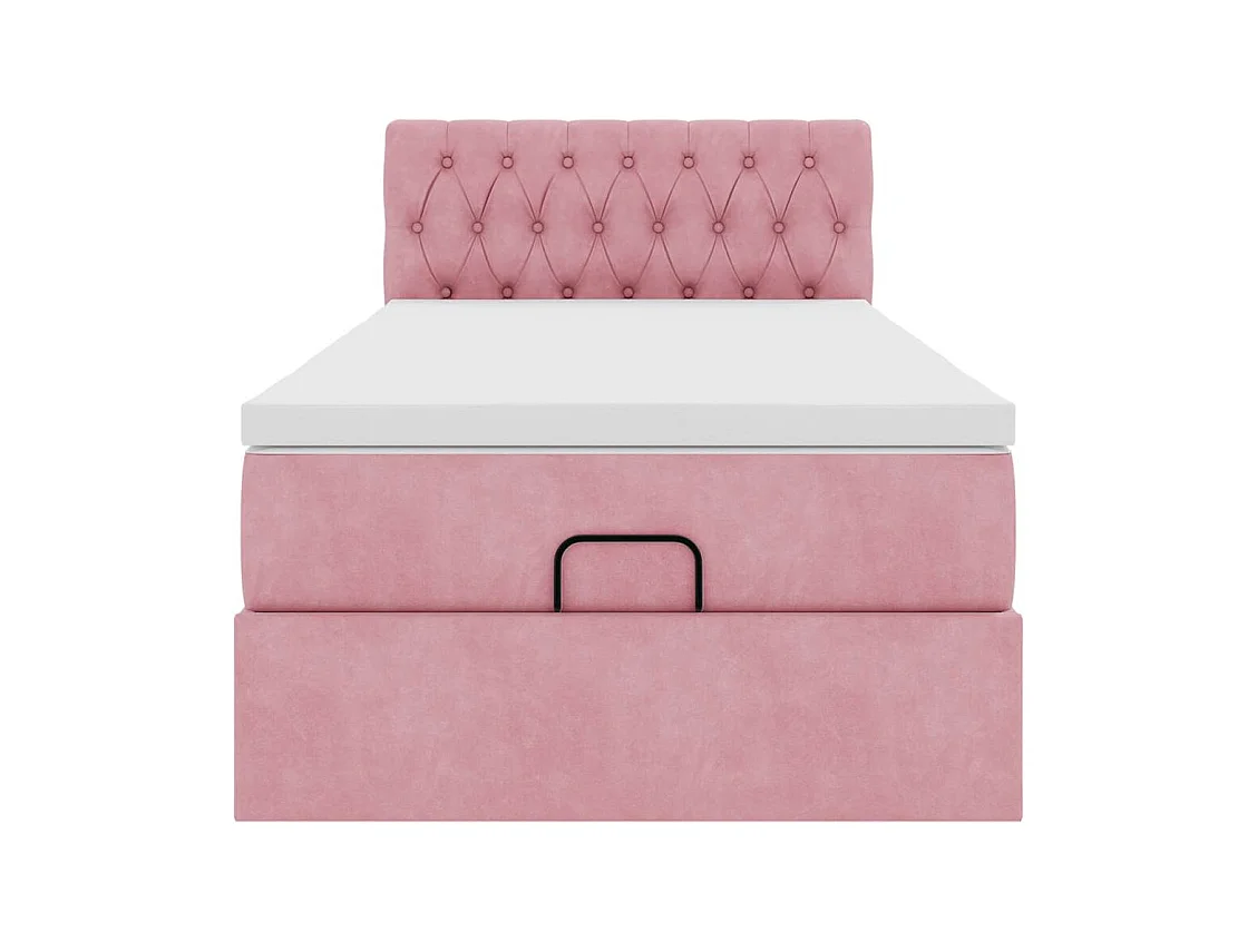 Cadre de lit ottoman avec matelas rose 90x200 cm velours