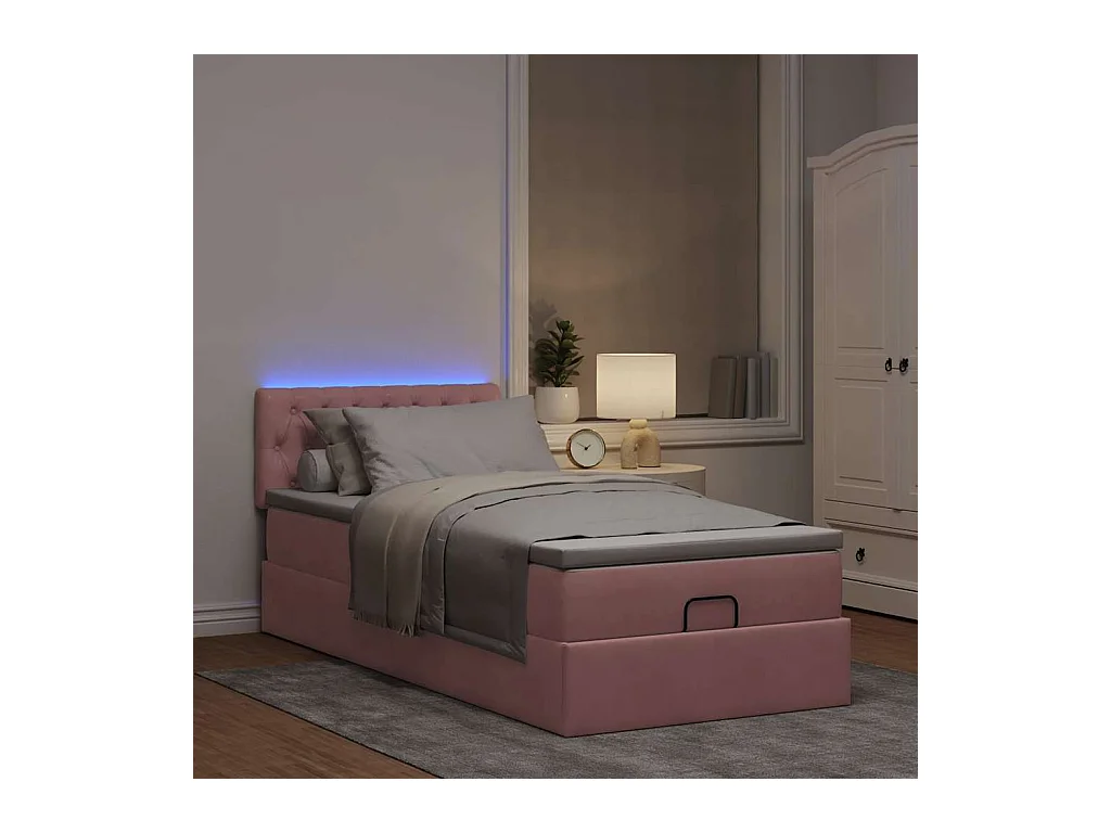 Struttura Letto Pouf con Materasso Rosa 90x200 cm in Velluto