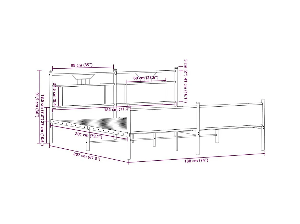 Giroletto senza Materaso in Metallo Rovere Sonoma 180x200 cm