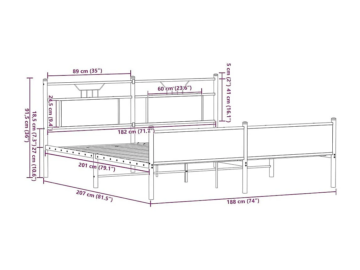 Cadre de lit en métal sans matelas chêne sonoma 180x200 cm