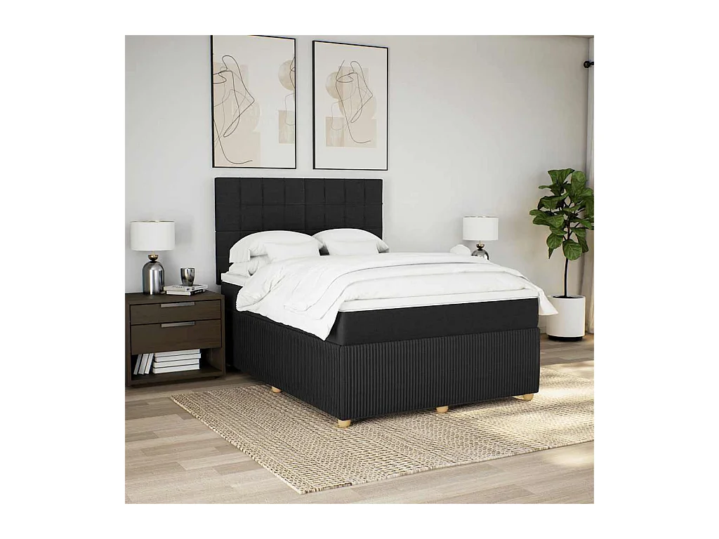 Sommier à lattes de lit avec matelas Noir 140x190 cm Tissu