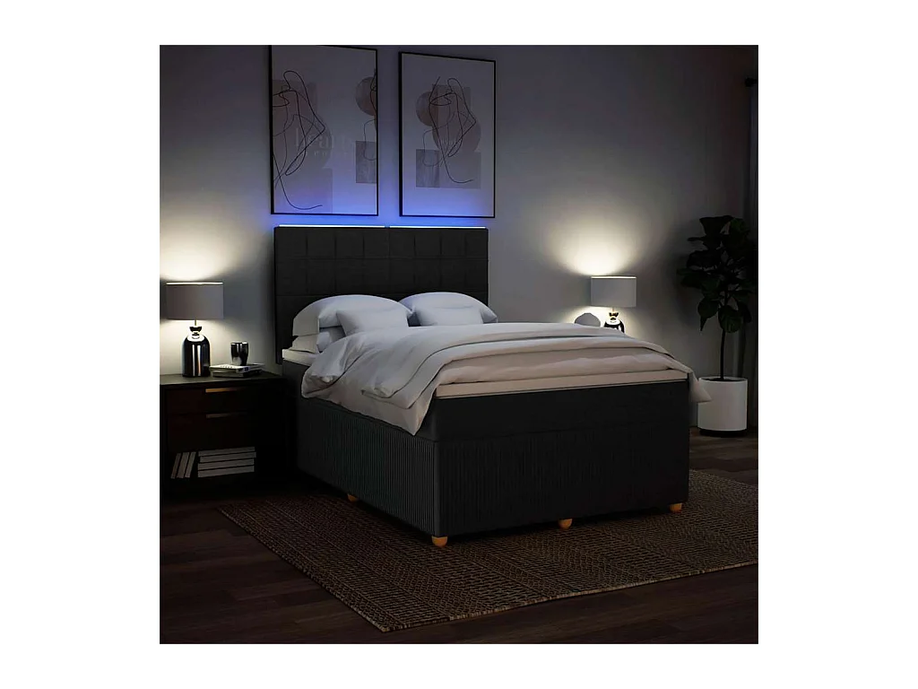 Sommier à lattes de lit avec matelas Noir 140x190 cm Tissu