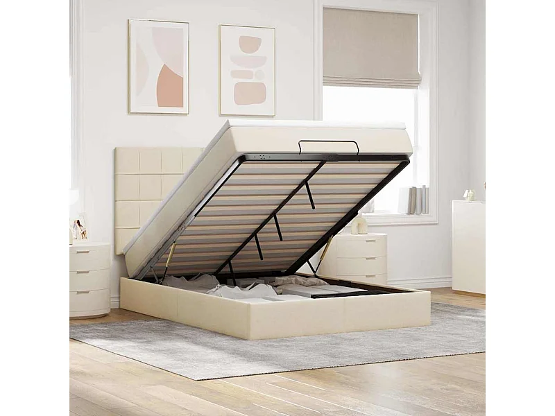 Ottoman-Bett mit Matratze Creme 140x200 cm Stoff