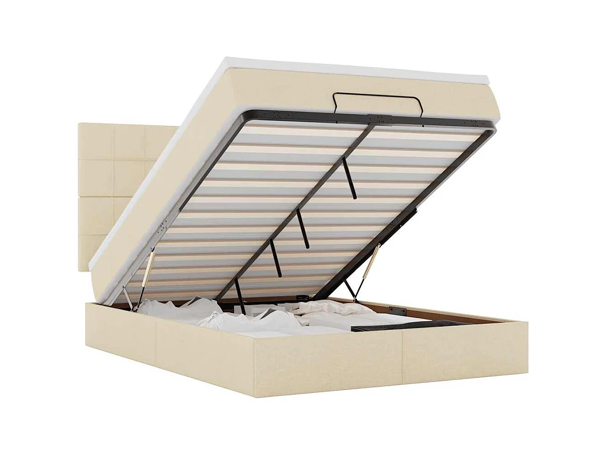 Cadre de lit ottoman avec matelas crème 140x200 cm tissu