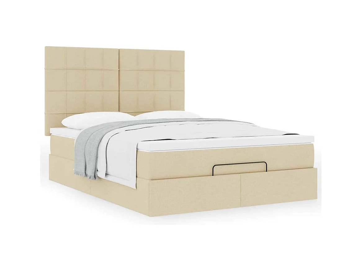 Cadre de lit ottoman avec matelas crème 140x200 cm tissu