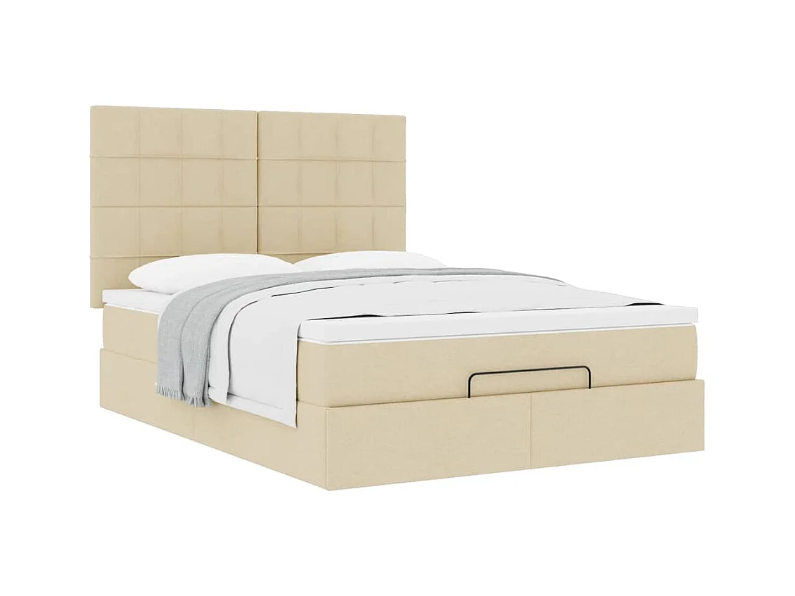 Cadre de lit ottoman avec matelas crème 140x200 cm tissu