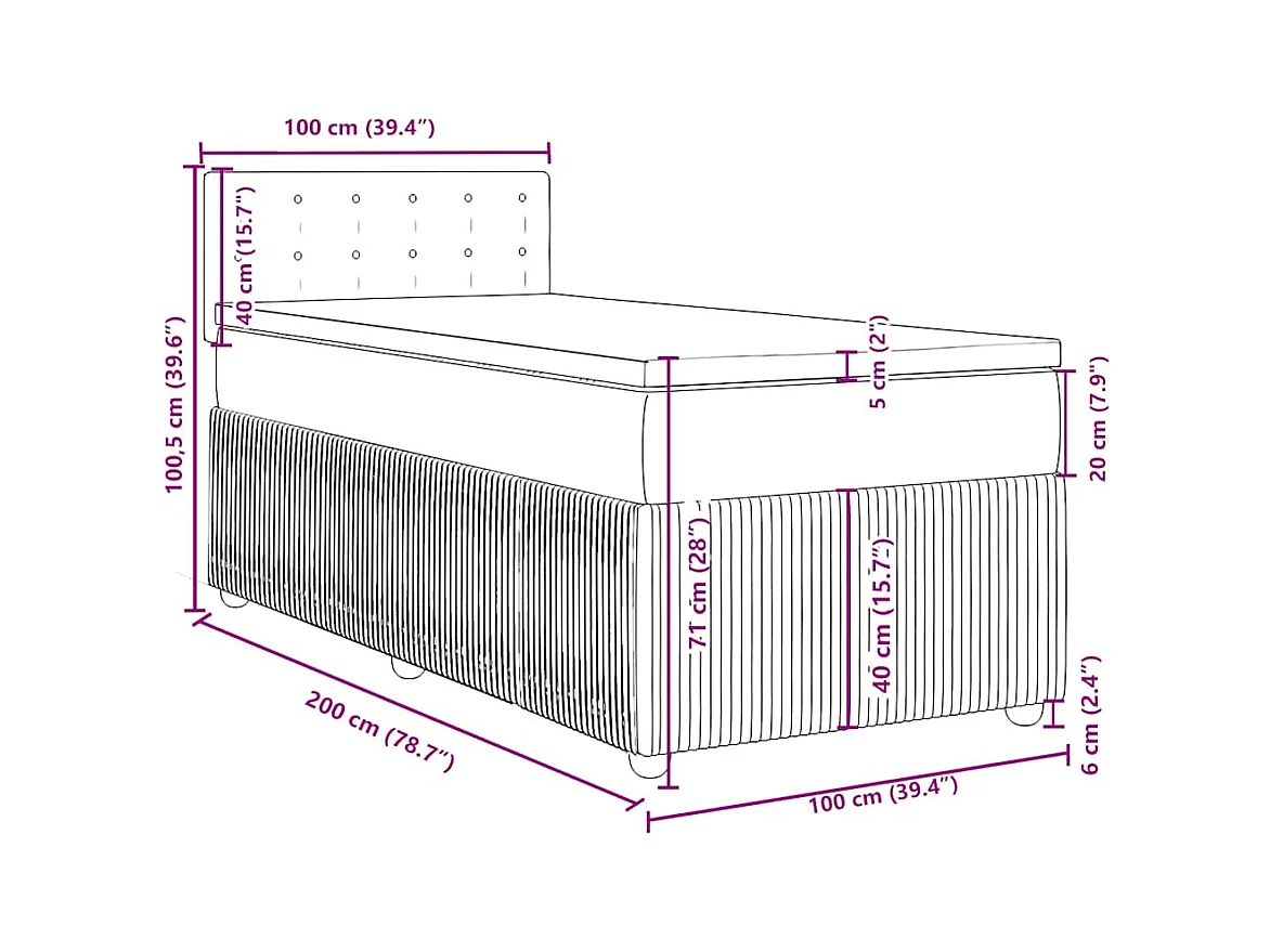 Sommier à lattes de lit avec matelas Gris clair 100x200cm Tissu