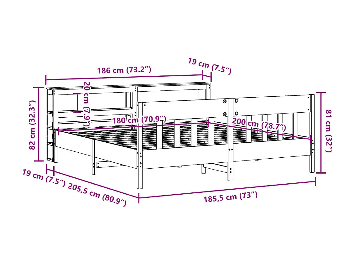 Letto senza Materasso Marrone Cera 180x200 cm in Legno di Pino