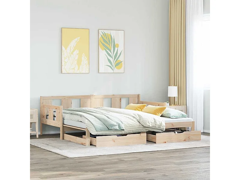 Slaapbank met onderschuifbed en lades zonder matras 90x190 cm