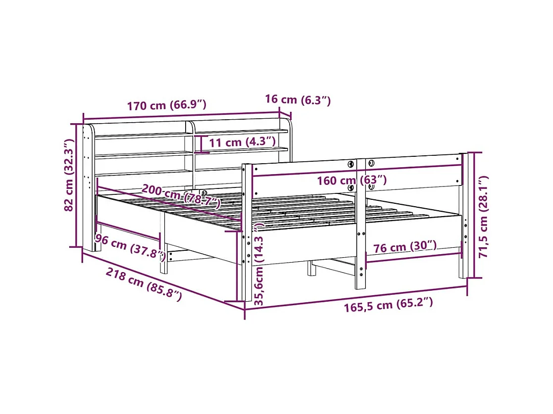Cadre de lit sans matelas cire marron 160x200cm bois pin massif