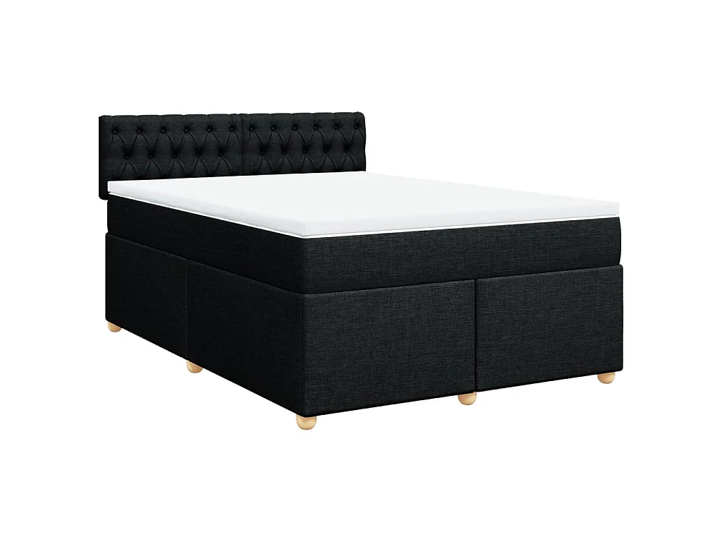 Cama box spring con colchón tela negro 140x200 cm