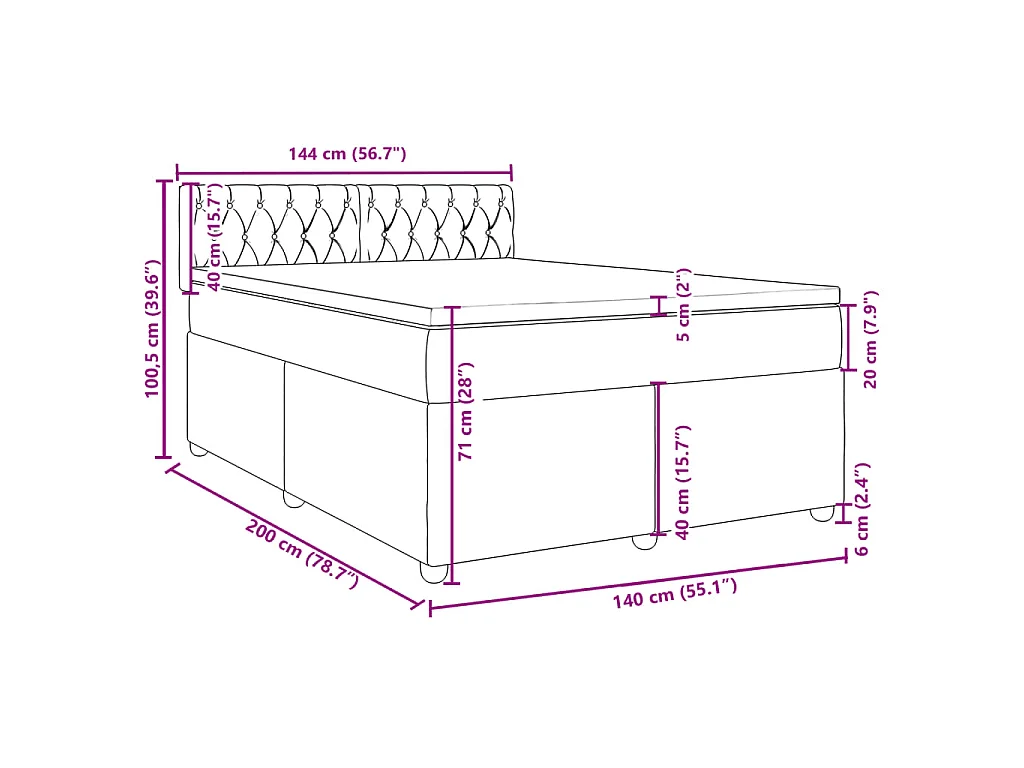 Cama box spring con colchón tela negro 140x200 cm