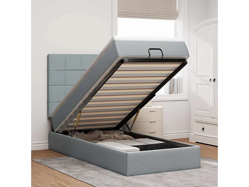 Ottoman bed met matras en LED's 100x200cm stof lichtgrijs