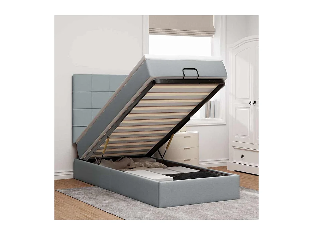 Ottoman bed met matras en LED's 100x200cm stof lichtgrijs