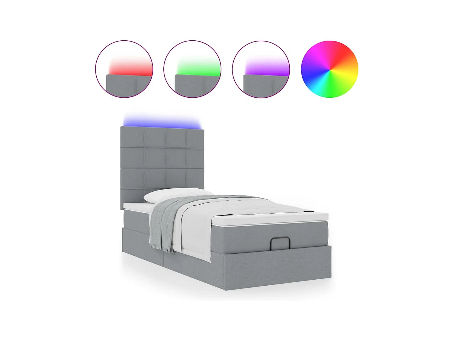 Ottoman bed met matras en LED's 100x200cm stof lichtgrijs