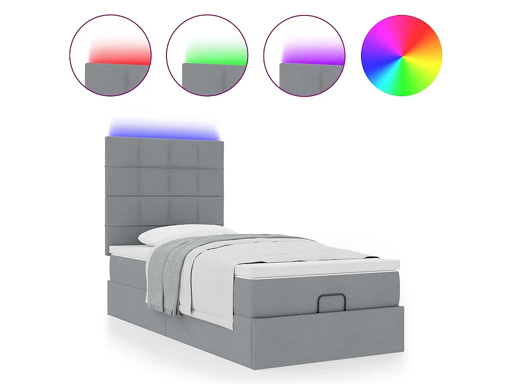 Ottoman-Bett mit Matratze & LEDs Hellgrau 100x200 cm Stoff