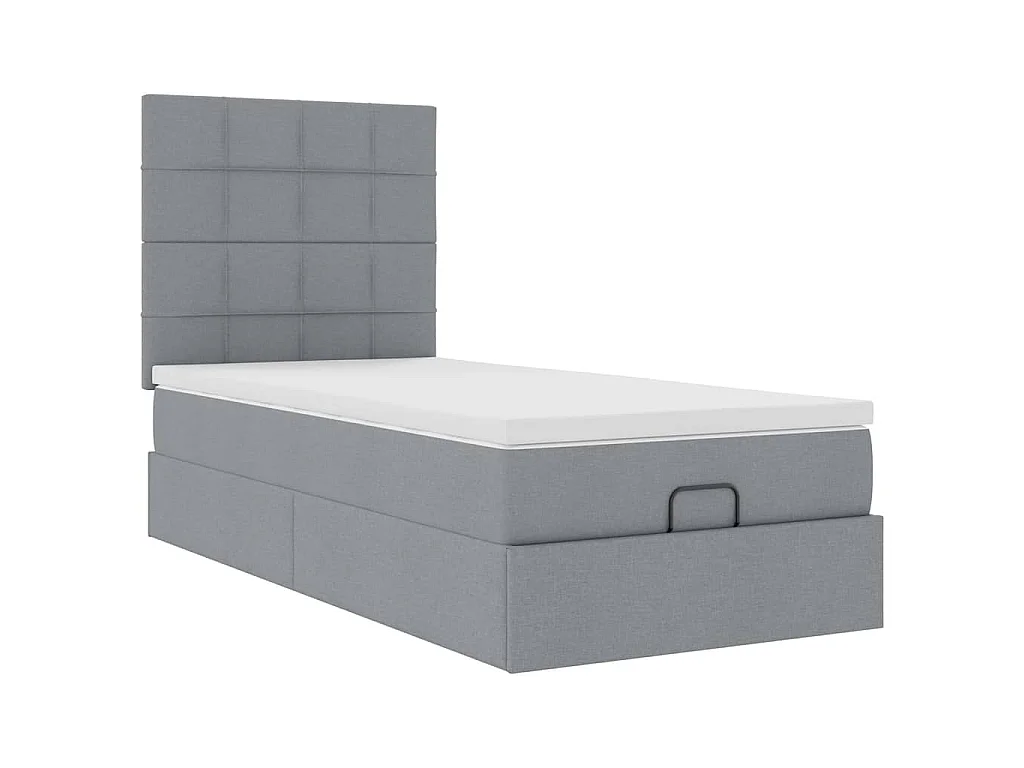 Ottoman-Bett mit Matratze & LEDs Hellgrau 100x200 cm Stoff