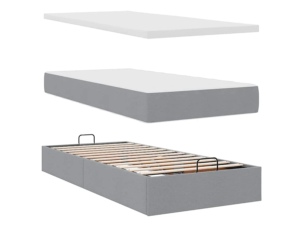 Ottoman-Bett mit Matratze & LEDs Hellgrau 100x200 cm Stoff