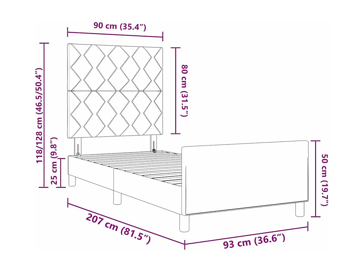 Bedframe met hoofdeinde Zwart 90 x 200 cm Stof