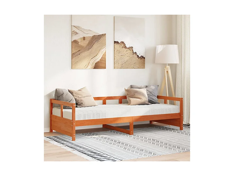 Lit de jour avec matelas cire marron 90x190 cm bois pin massif