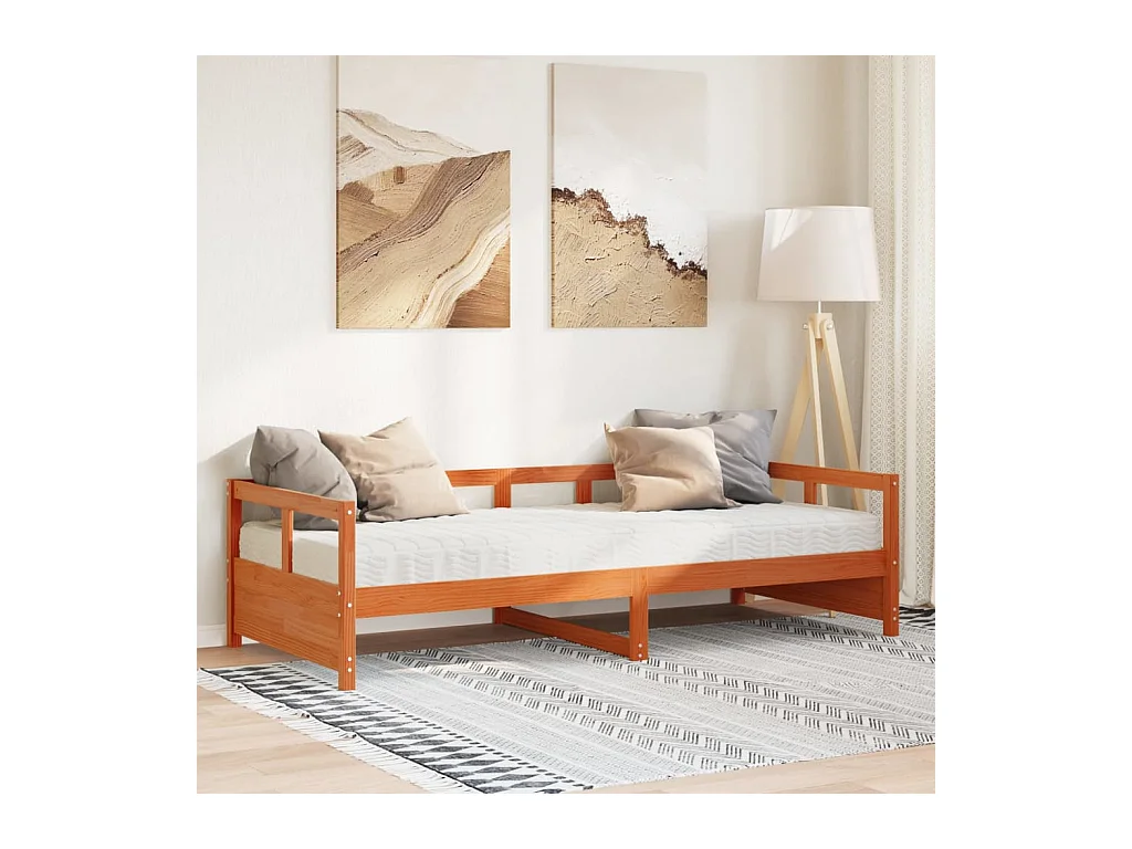 Lit de jour avec matelas cire marron 90x190 cm bois pin massif