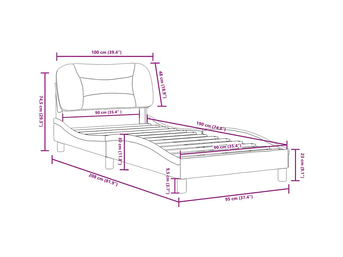 Bedframe zonder matras "Hvar" kunstleer cappucinnokleurig 90x190 cm