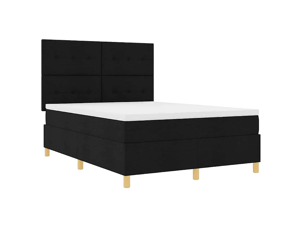 Lit à ressorts avec matelas Noir 140 x 200 cm tissu