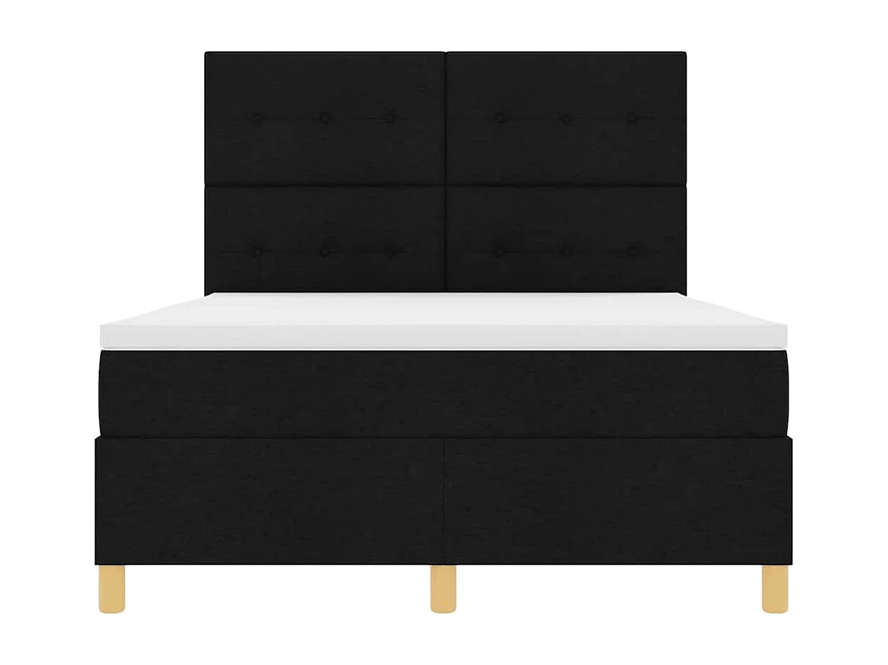 Lit à ressorts avec matelas Noir 140 x 200 cm tissu