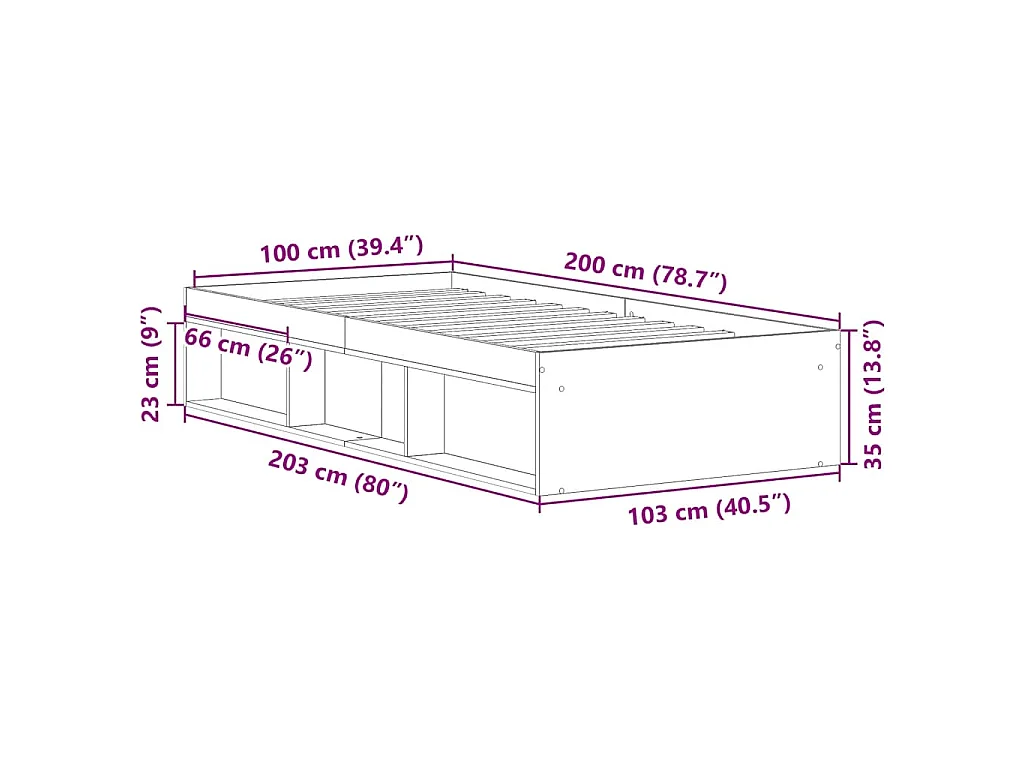 Cadre de lit sans matelas chêne artisanal 100x200 cm