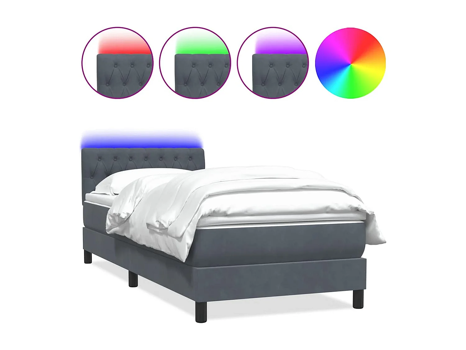 Boxspringbett mit Matratze & LED Dunkelgrau 90x220 cm Samt