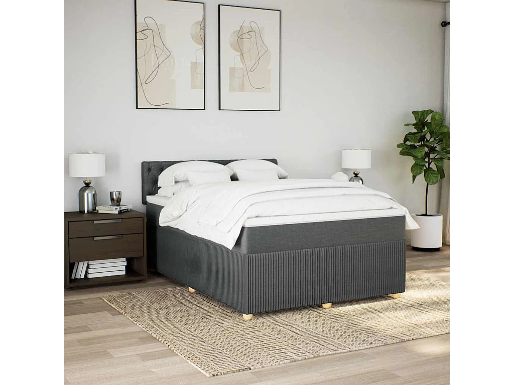 Giroletto a Molle con Materasso Grigio Scuro 140x190 cm Tessuto