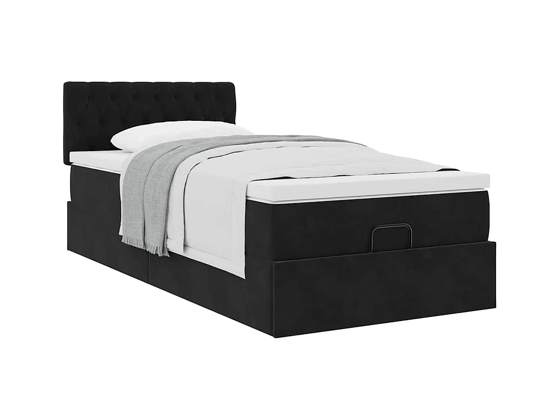 Cadre de lit ottoman avec matelas noir 100x200cm velours