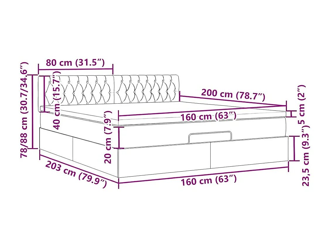 Ottoman-Bett mit Matratze & LEDs Dunkelgrau 160x200 cm Stoff