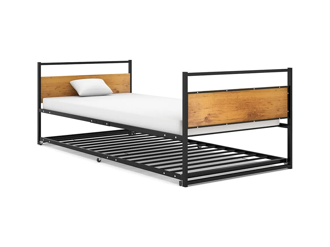Cadre de lit extensible sans matelas Noir Métal 90x200 cm