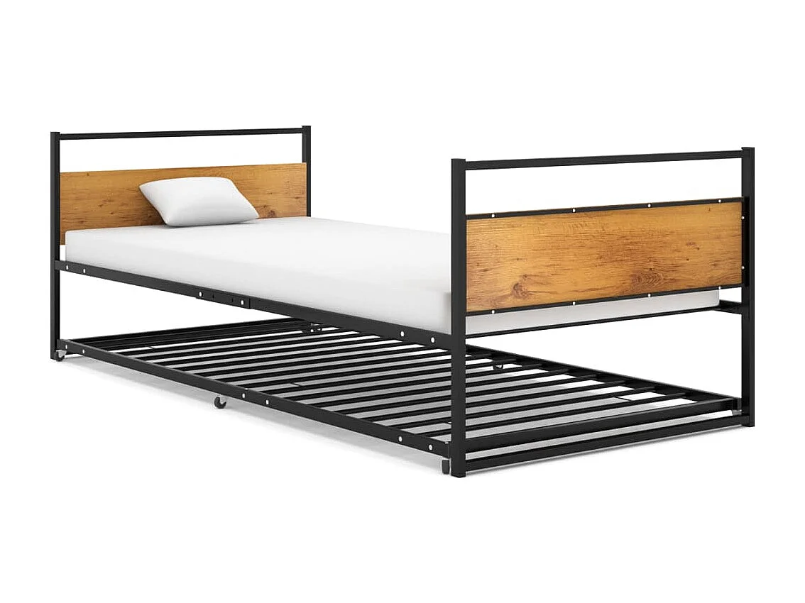 Cadre de lit extensible sans matelas Noir Métal 90x200 cm