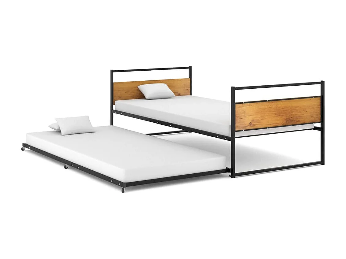 Cadre de lit extensible sans matelas Noir Métal 90x200 cm