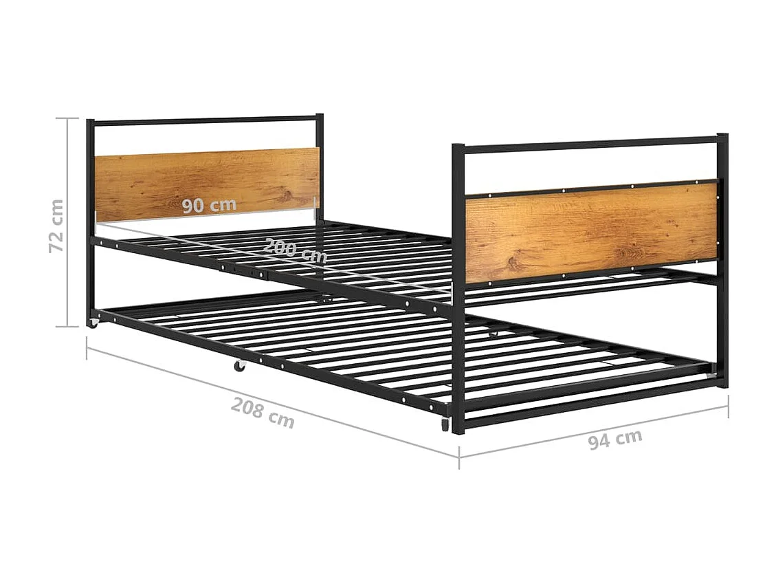 Cadre de lit extensible sans matelas Noir Métal 90x200 cm