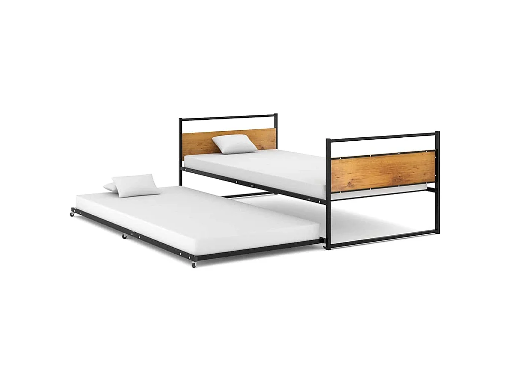 Cadre de lit extensible sans matelas Noir Métal 90x200 cm