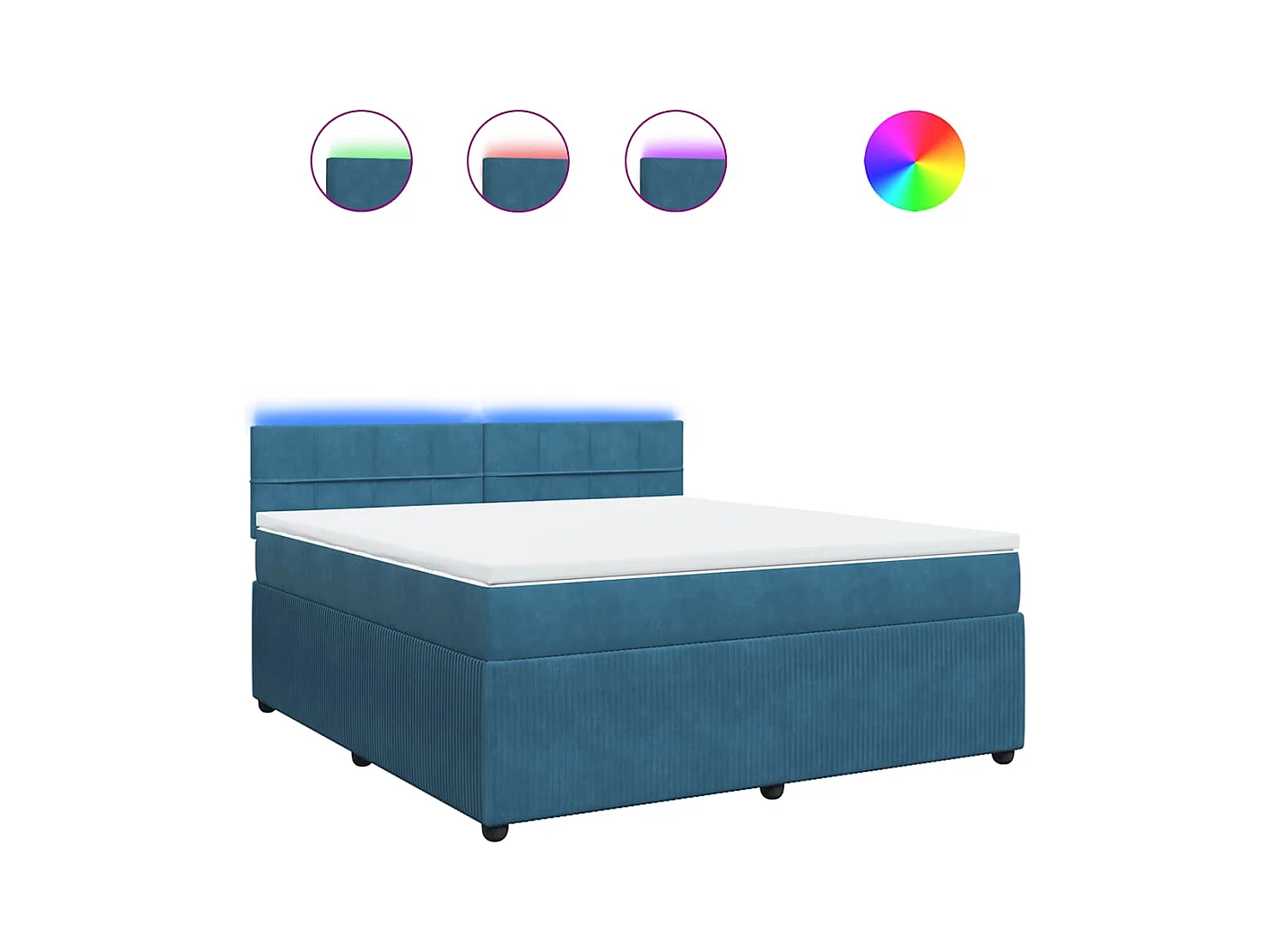 Sommier à lattes de lit et matelas bleu 180x200 cm velours