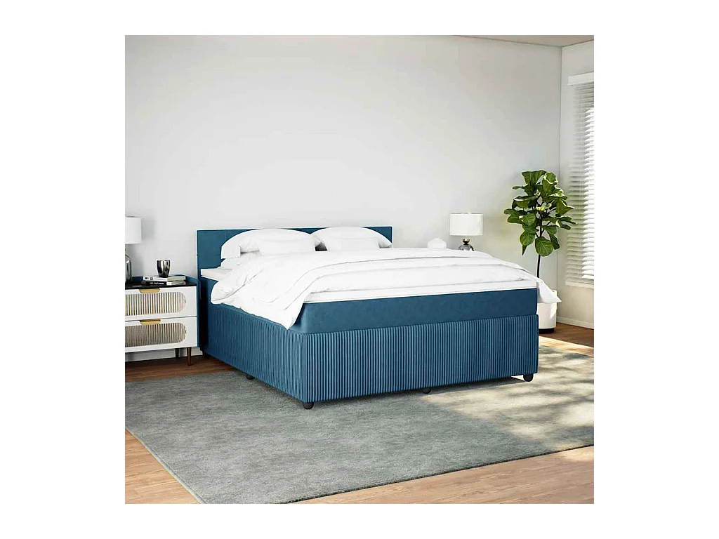 Sommier à lattes de lit et matelas bleu 180x200 cm velours