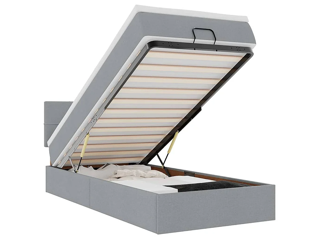 Cama otomana com colchão 100x200 cm tecido cinzento claro