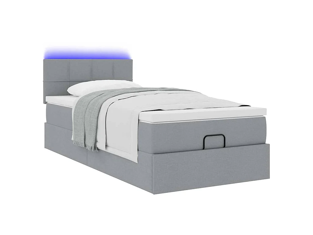 Cama otomana com colchão 100x200 cm tecido cinzento claro