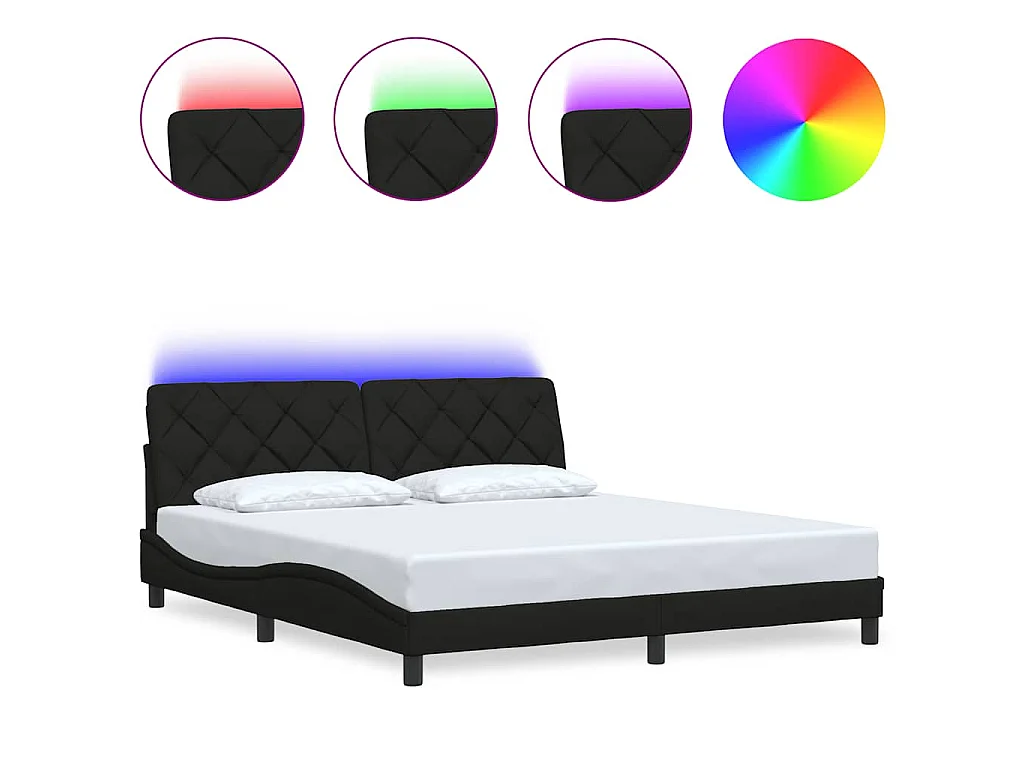 Giroletto con LED senza Materasso Nero 180x200 cm in Tessuto
