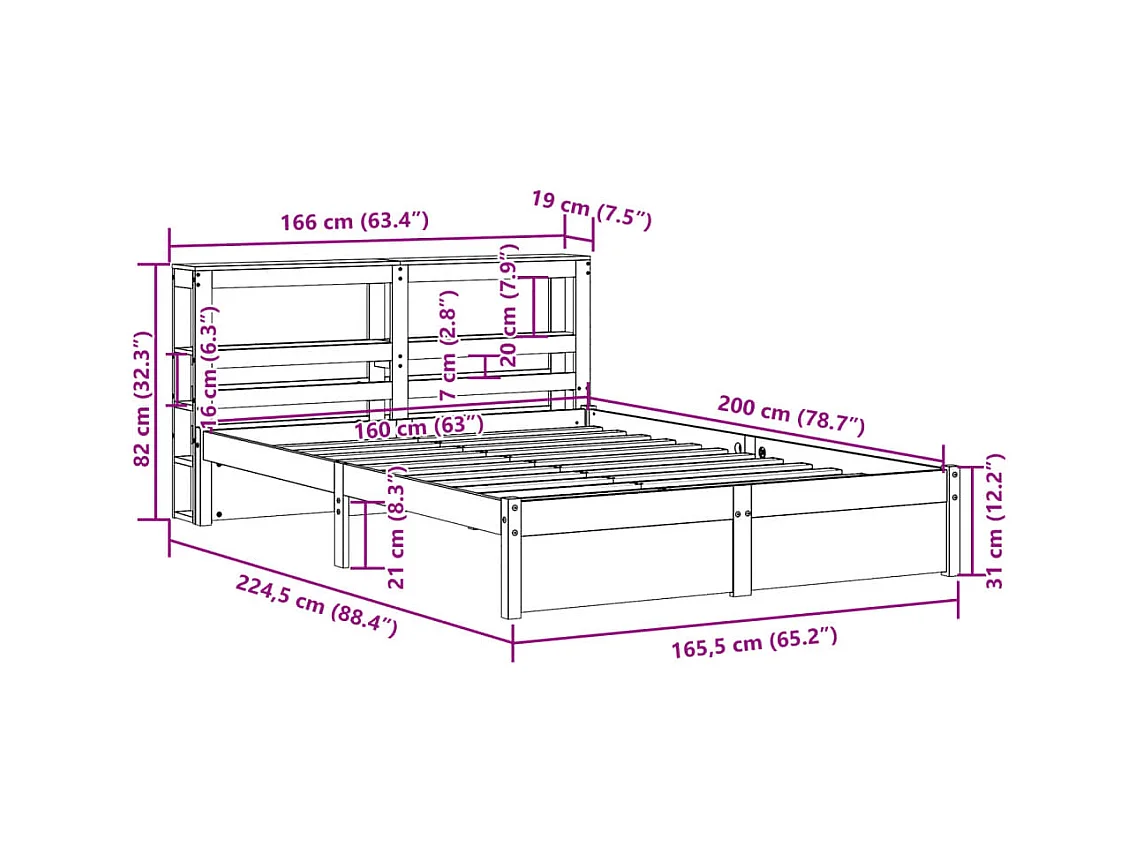 Cadre de lit avec tête de lit sans matelas blanc 160x200 cm